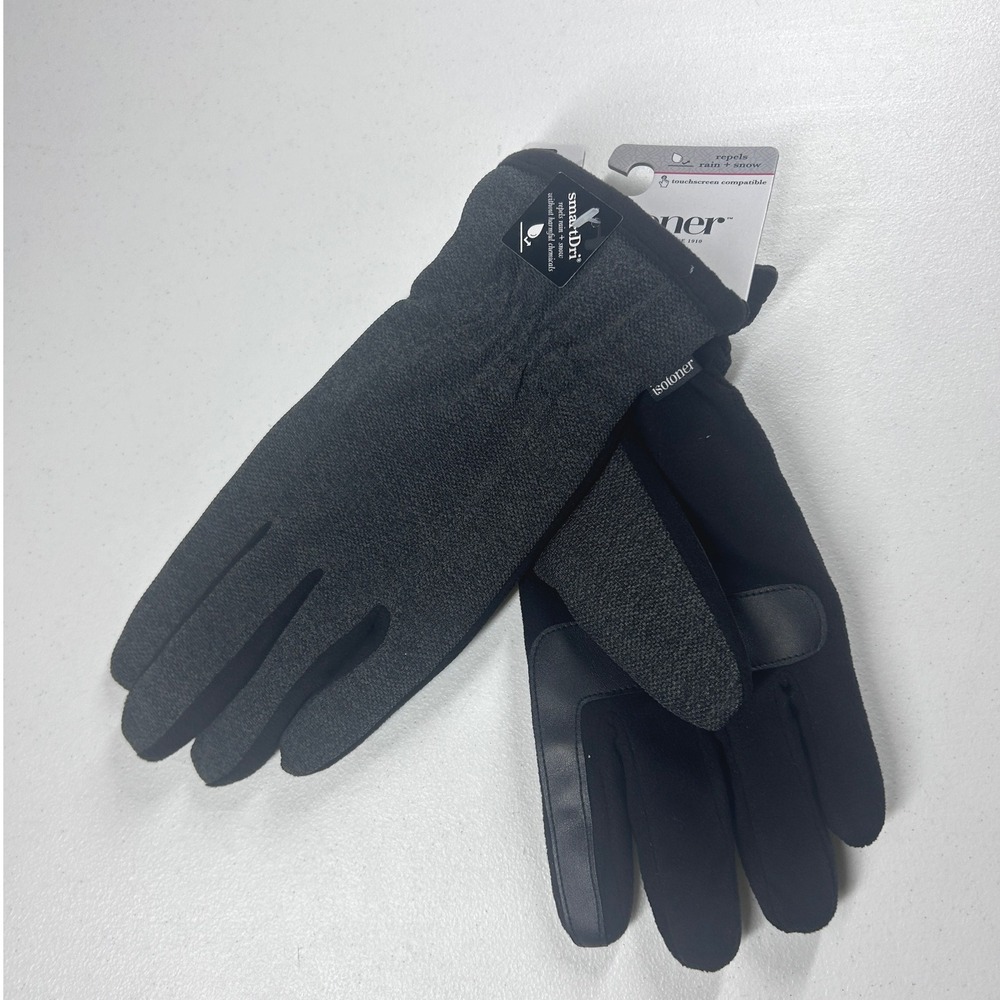 Isotoner Mens XL Black Heather SmartDri‎ SmartTouch Gloves Repels Rain Snow NEW